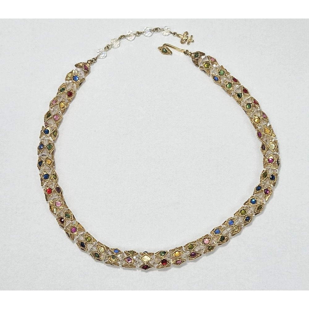 Vintage Signed Vendome Multicolor Rhinestone Crystal Lattice Choker Necklace 16"